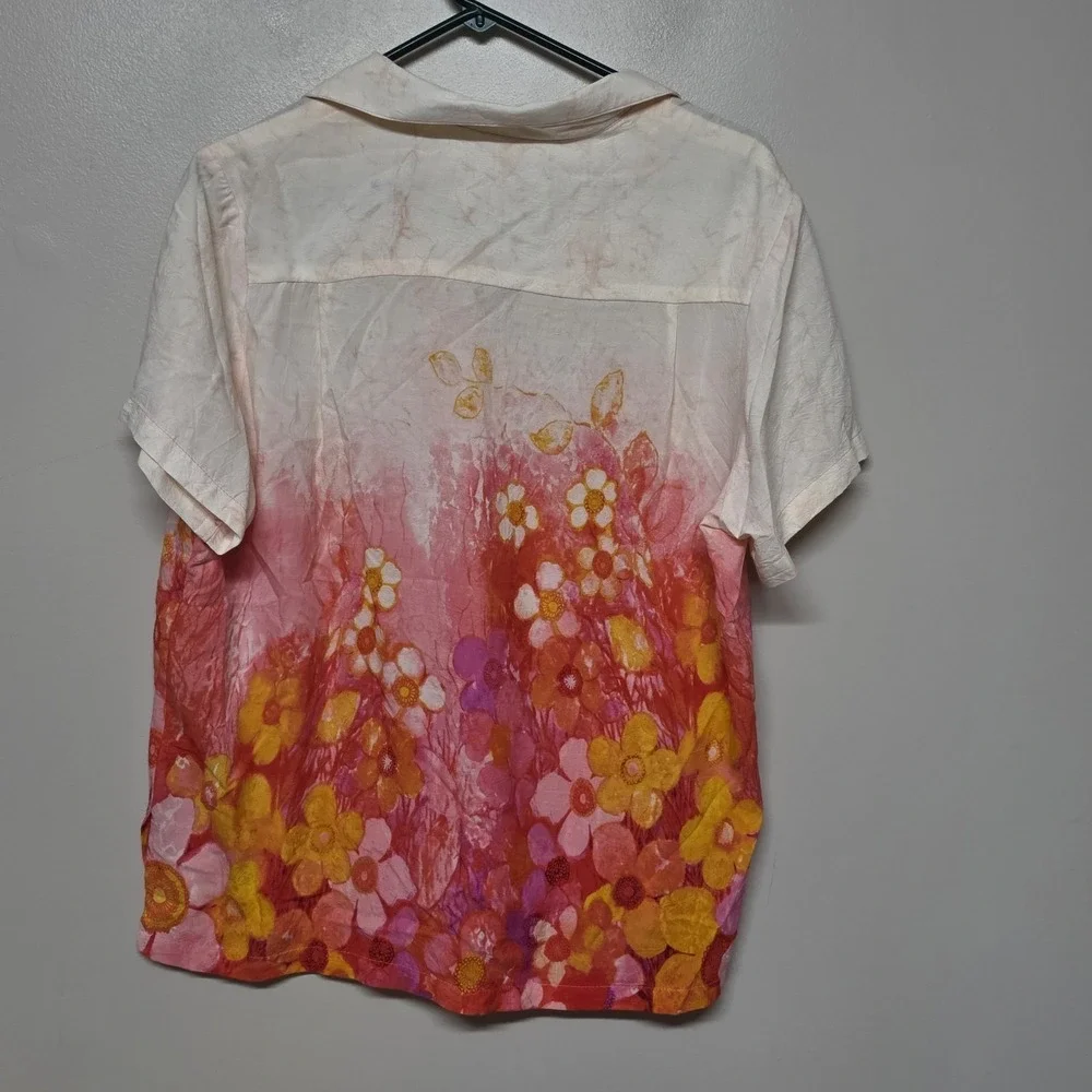 Jams World 50th Anniversary Sundaisy‎ Pink Floral Rayon Camp Shirt USA L